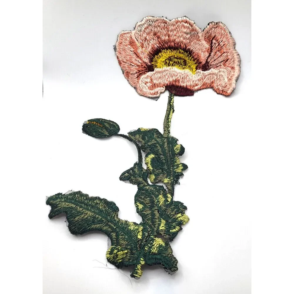 Embroidered Poppy Applique Sew On 11in by 7in